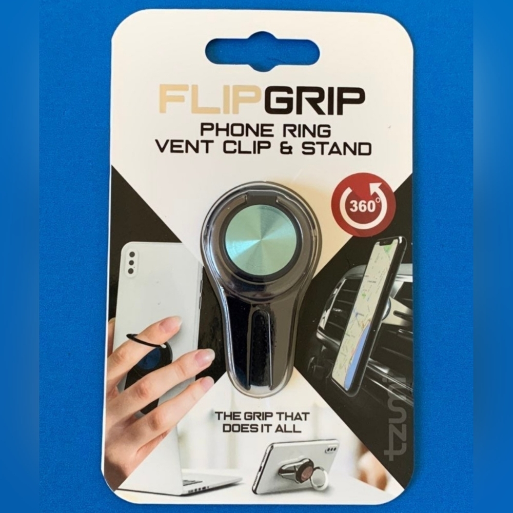 FlipGrip Phone Ring, Stand, & Car Vent Mount - BLUE & GUNMETAL GREY